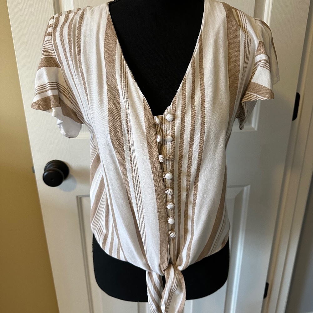 Women's striped short cap sleeve blouse - size large